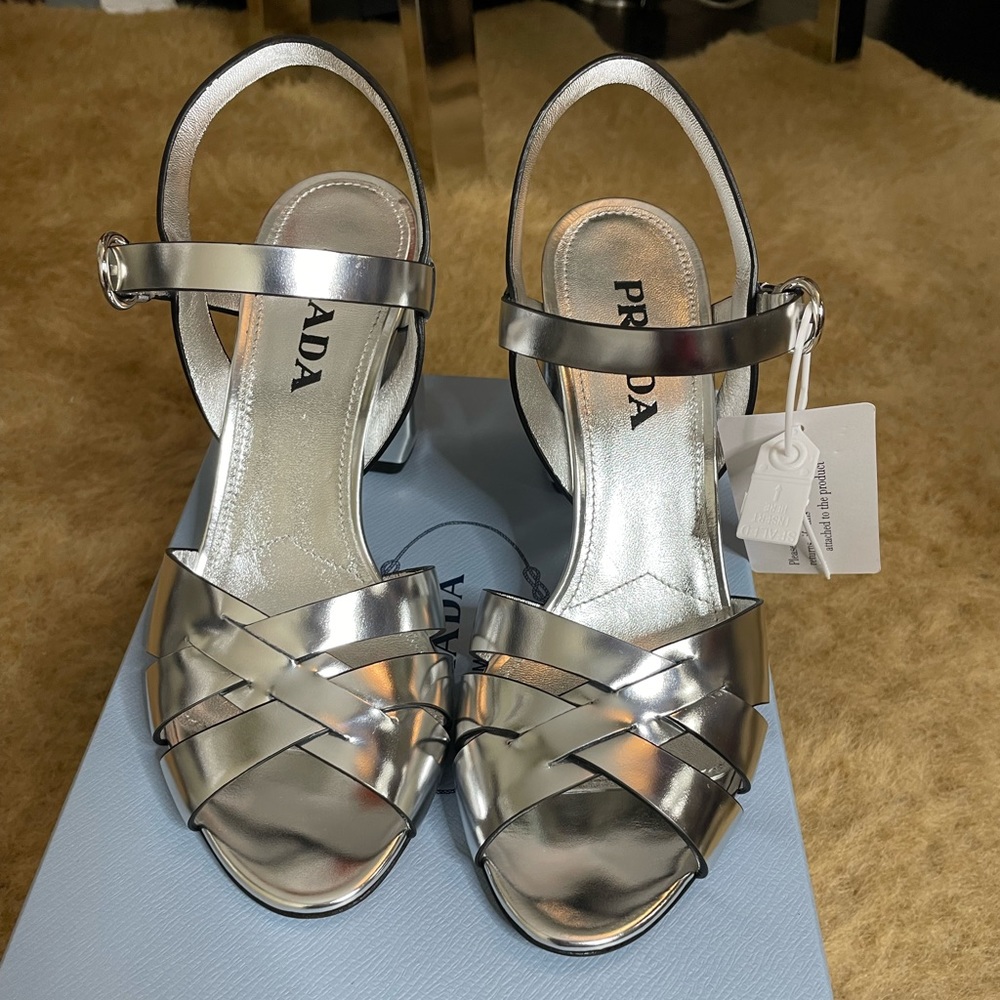 NWT Metallic Silver Prada Sandals